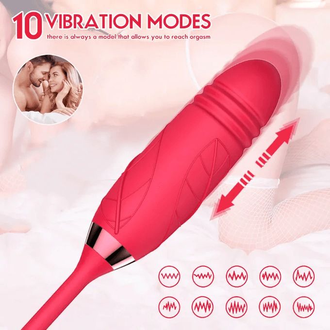 Two-in-one Rose USB Rechargeable G-Spot Vibrator Cli_t Sucking And Thrusting Adult Dildo Sex Toy For Women