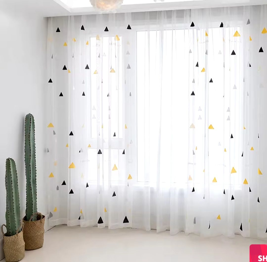 (Limited offer!) Elegant modern sheer curtain white with grey and yellow pattern
