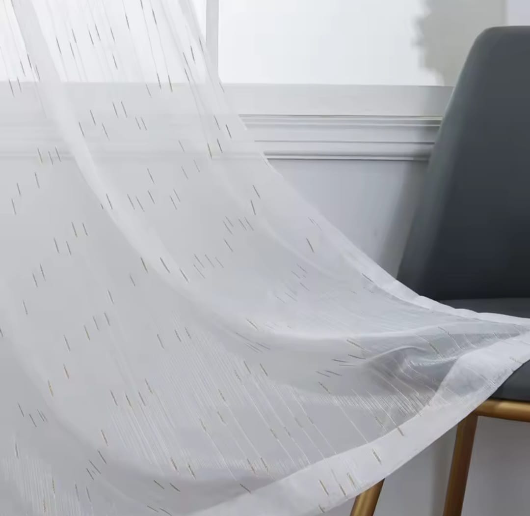 LIMITED OFFER! New arrival quality heavy sheer curtain,white with gold or silver lines