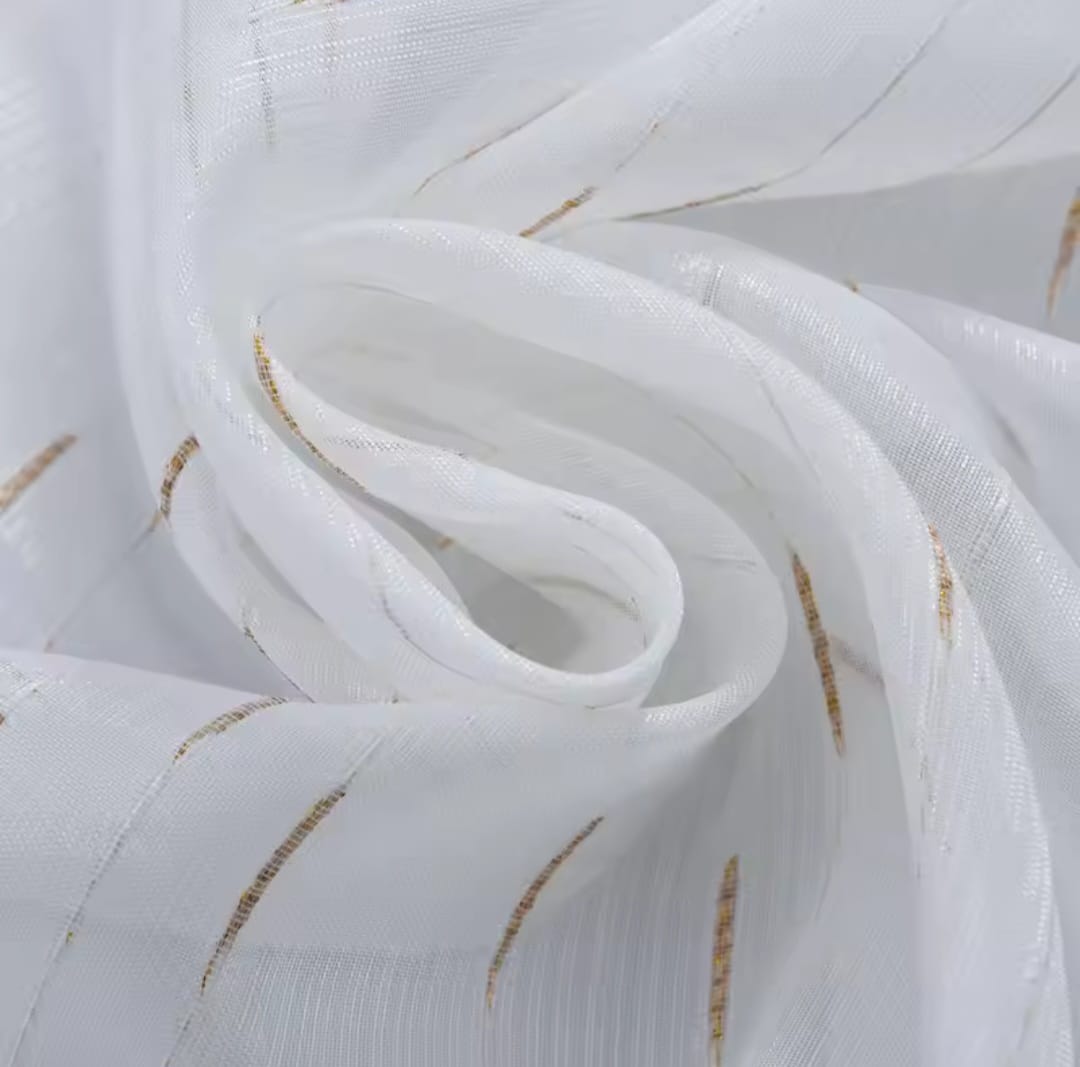 LIMITED OFFER! New arrival quality heavy sheer curtain,white with gold or silver lines