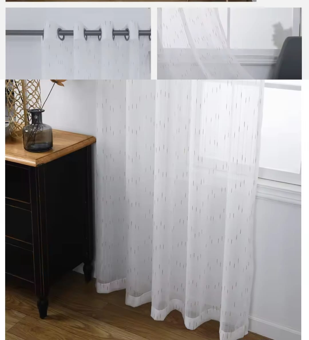 LIMITED OFFER! New arrival quality heavy sheer curtain,white with gold or silver lines