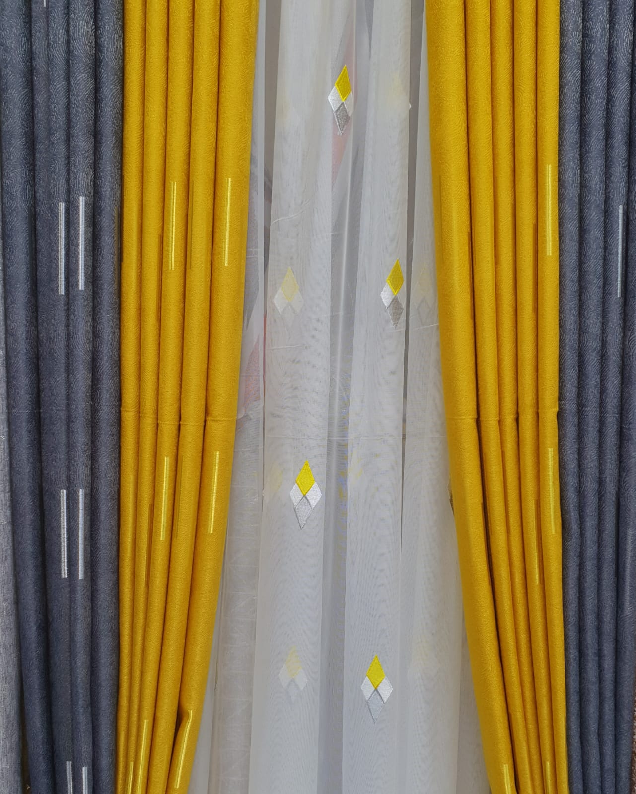 Limited offer! Mix and match yellow and grey heavy curtains 4mtrs with matching sheer 3mtrs