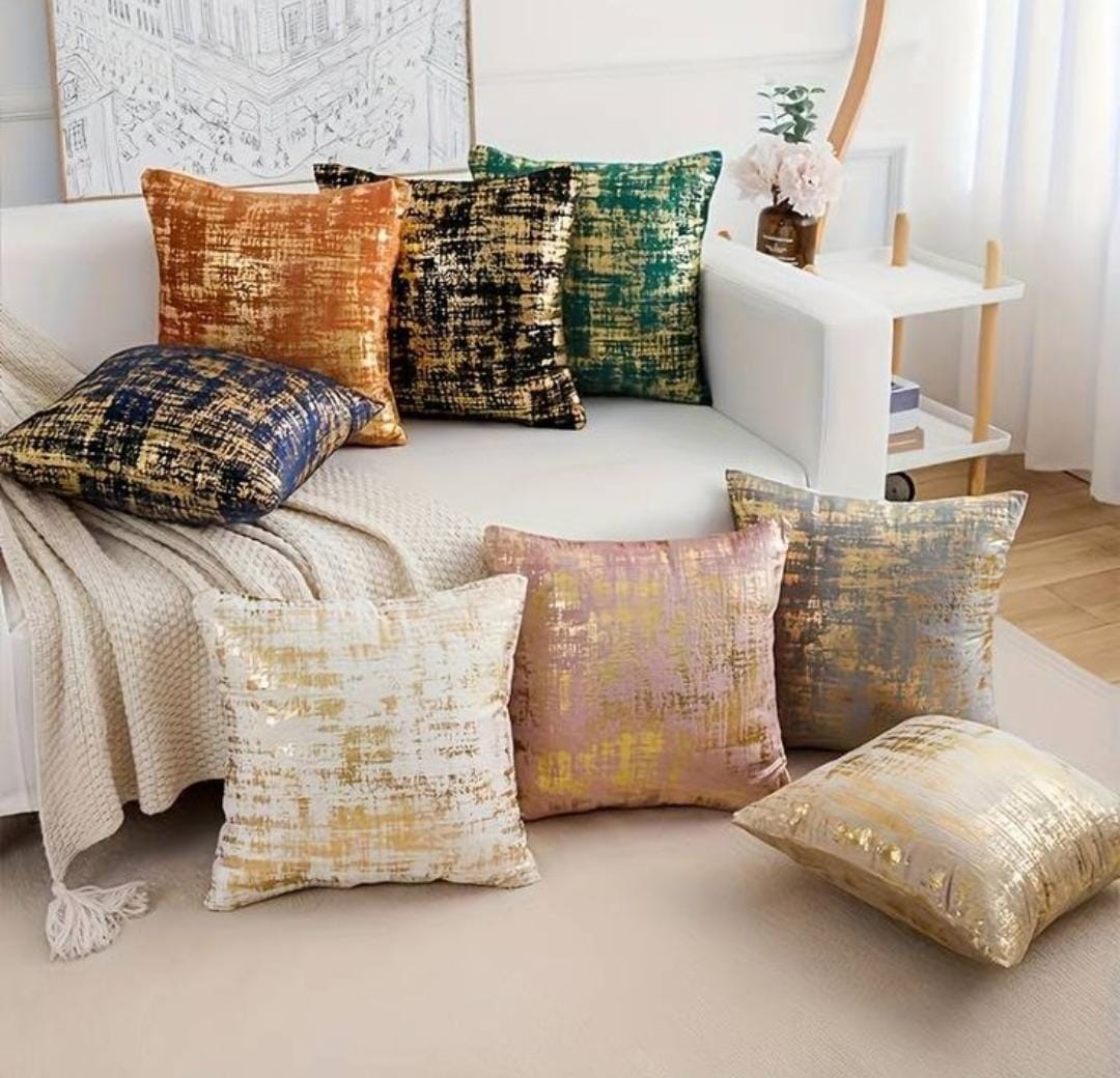 Luxury Gold Foil Throw Pillow Covers 2pcs– Modern Abstract Marble Cushion Covers for Sofa, Bed & Living Room (Set of 2) available in different colors