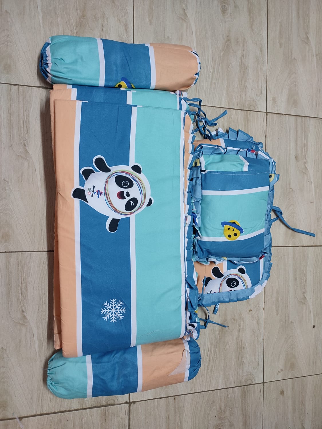 Baby Cot Bumpers(All round side bumper,2pcs sausage pillows ,1 pc micro pillow)