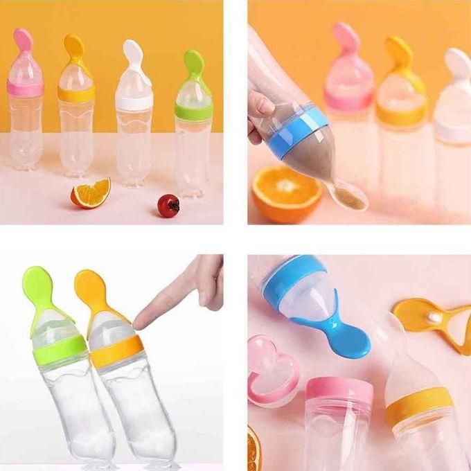 A Newborn Squeezing Feeding Bottle Silicone Training Rice Spoon Infant Supplement Feeder Silicone rice paste bottle feeding spoon for mother and baby auxiliary food