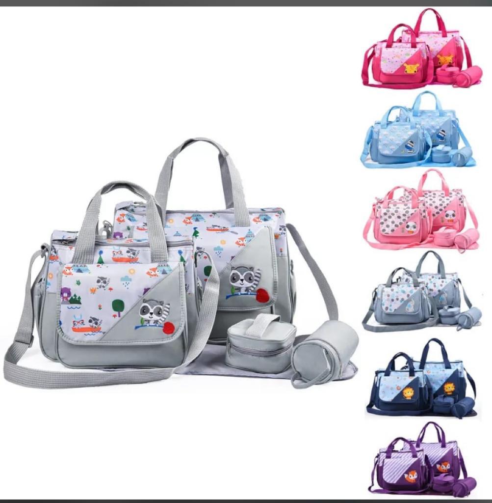 5 Pcs Multifunctional Set Baby Changing Diaper Nappy Bag Maternity Mummy Handbag big size waterproof with assorted cartoon decoration