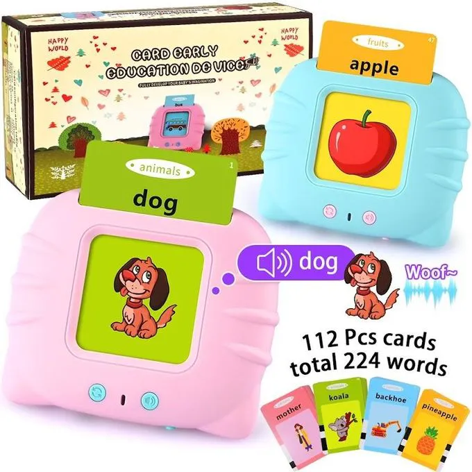 Educational Toddler Toy Flashcards Device,WONFAST 112PCS Double-Sided Illustrations Words Audible Preschool Learning Flash Cards Reader for Kids Boys Girls Birthday Christmas Children Gifts