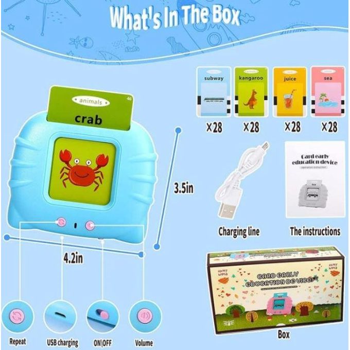 Educational Toddler Toy Flashcards Device,WONFAST 112PCS Double-Sided Illustrations Words Audible Preschool Learning Flash Cards Reader for Kids Boys Girls Birthday Christmas Children Gifts
