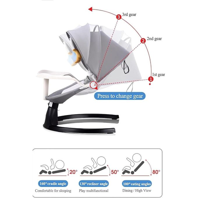 Electric Swing with Feeding Tray Suitable for Newborn to 3yrs Remote Controlled