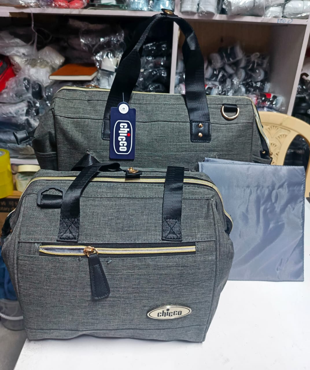 3 in1 Chicco Diaper Bag, 2 Bags and Changing Macintosh,1bag with Insulated Bottle Pocket and 1 Medium Size Insulated Milk Bag