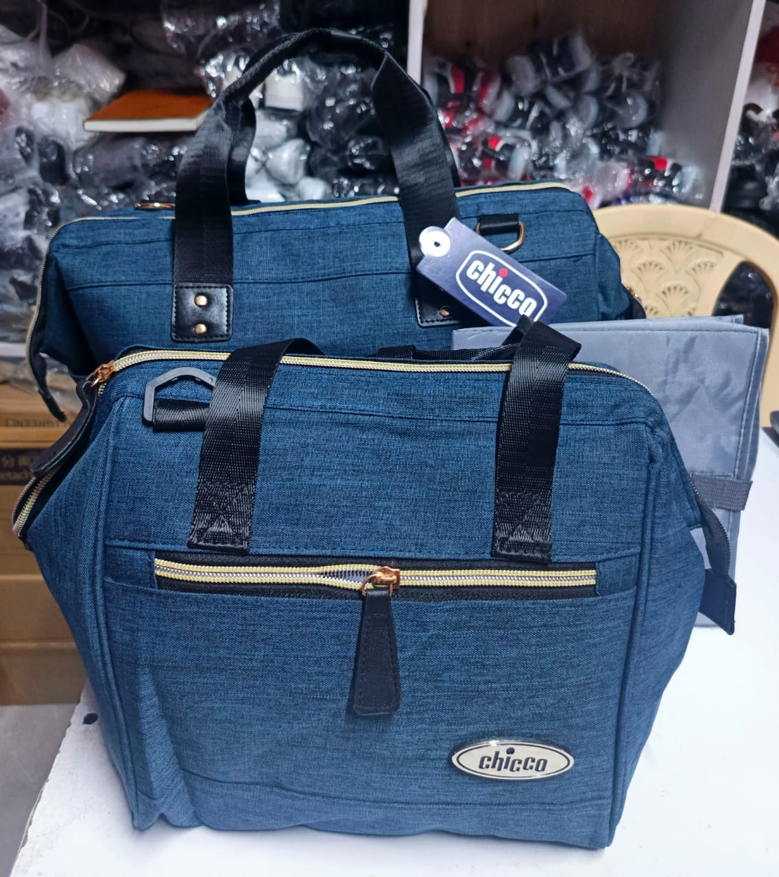 3 in1 Chicco Diaper Bag, 2 Bags and Changing Macintosh,1bag with Insulated Bottle Pocket and 1 Medium Size Insulated Milk Bag