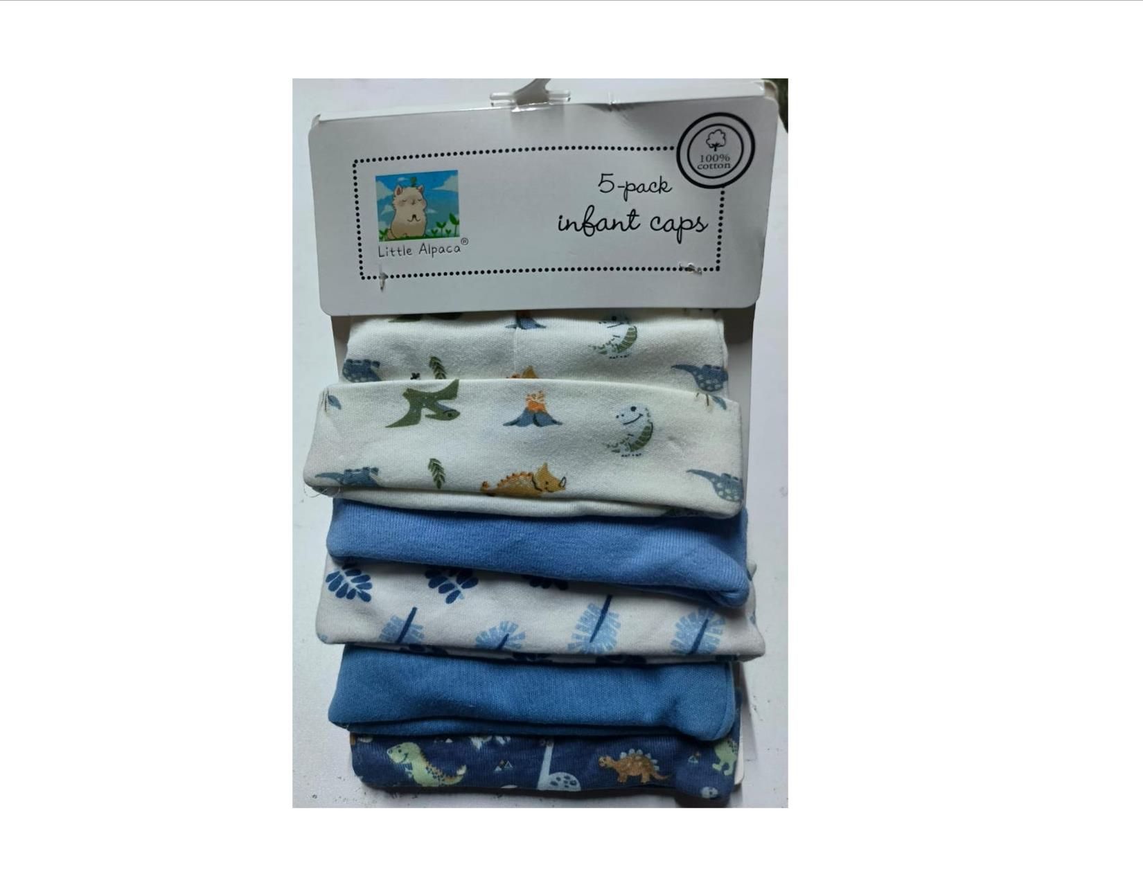 5Pcs Cotton Baby Hats Set Suitable for Newborn to 6 months Assorted prints and Decorations
