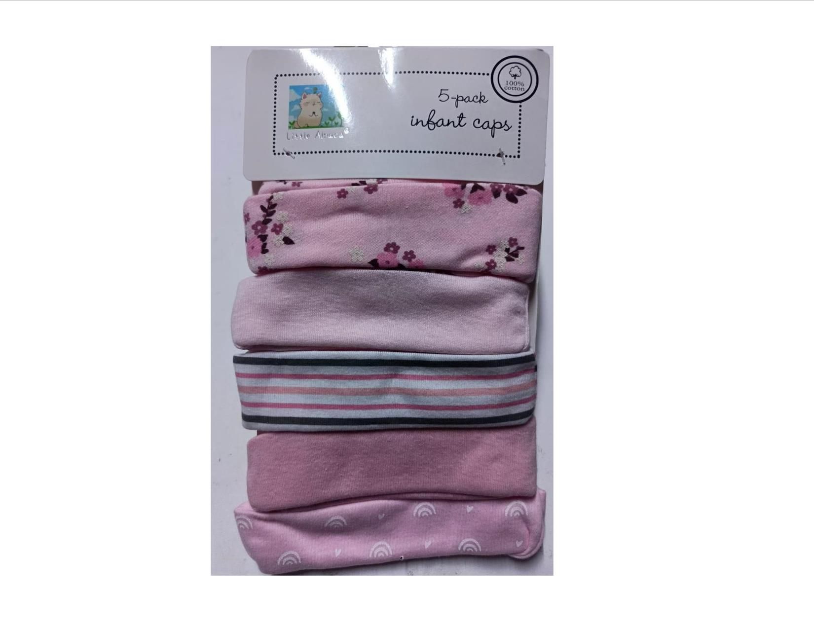 5Pcs Cotton Baby Hats Set Suitable for Newborn to 6 months Assorted prints and Decorations
