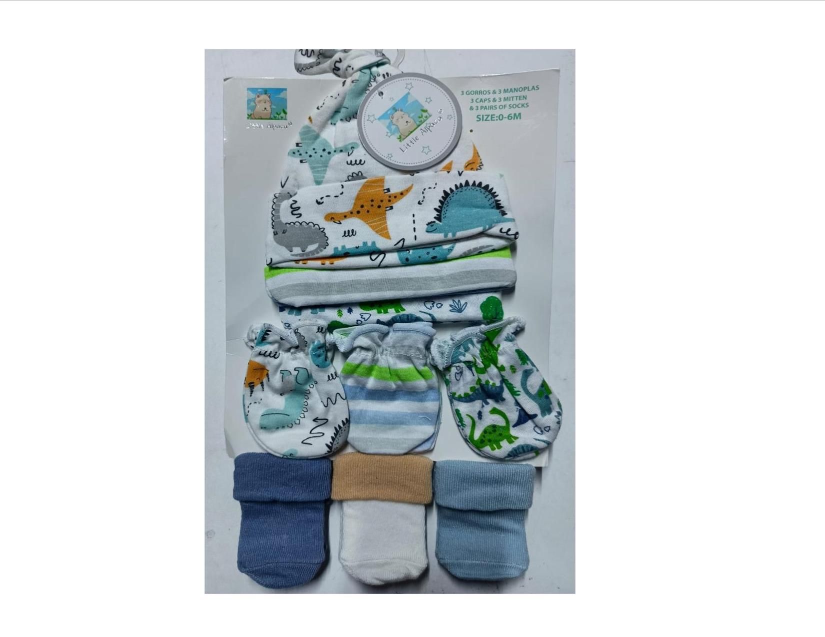 3 Baby Hats, 3 Mittens and 3 Socks Set Suitable for Newborn to 6 Months Assorted Prints and Decorations