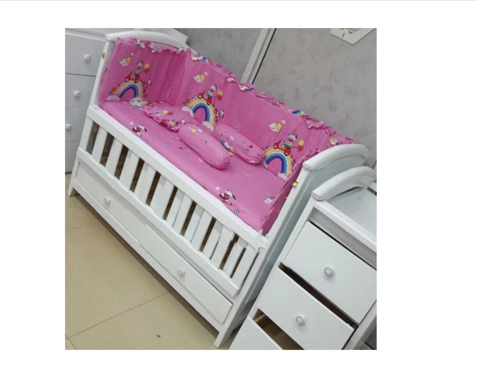Baby Cot Bumpers(All round side bumper,2pcs sausage pillows ,1 pc micro pillow)