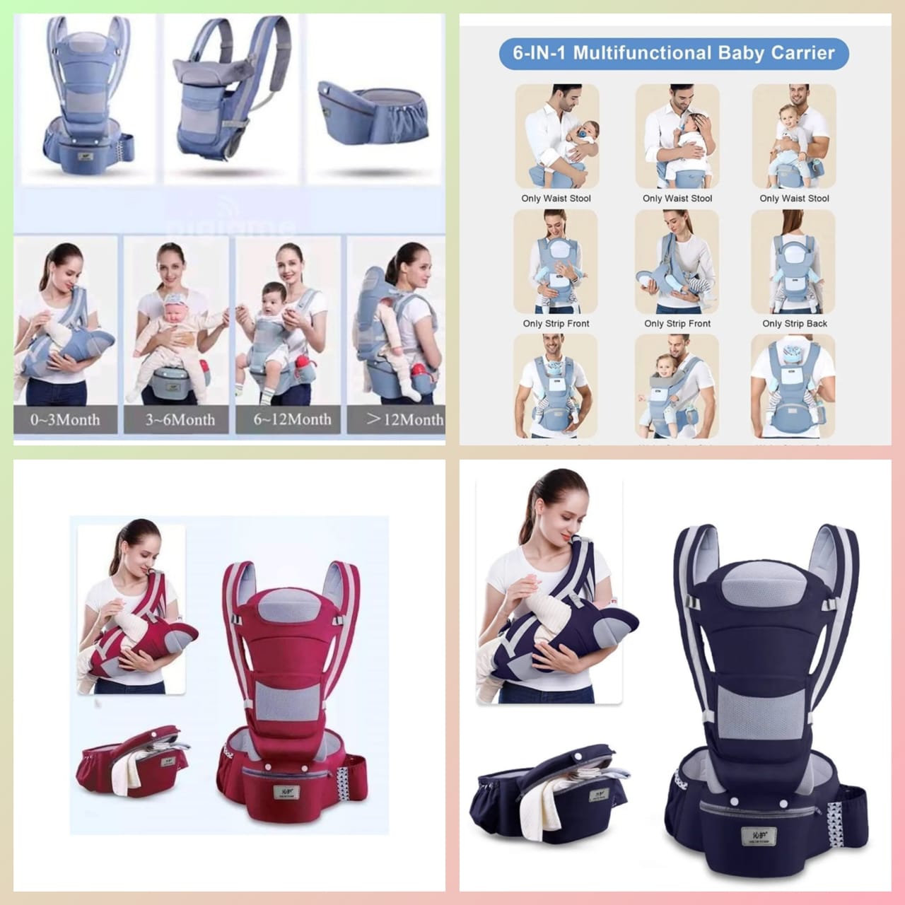 3-in-1 Hip Seat Baby Carrier – Ergonomic with Sliding Pouch, Reinforced Head Support & Adjustable Height – Comfortable for Baby & Parent – Best for 0–36 Months