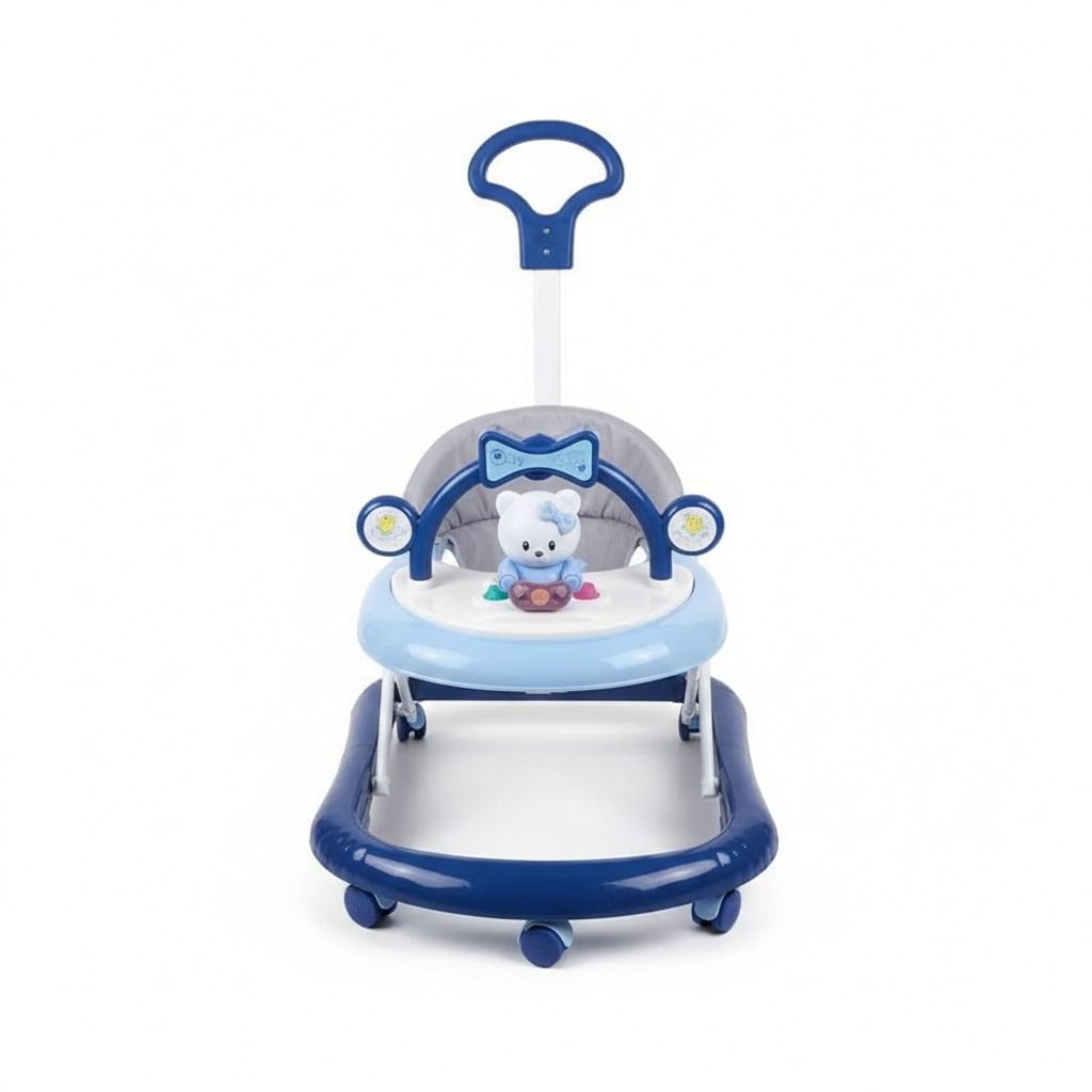 Momeasy 2-in-1 Baby Walker with Music, Toys and Push Handle – Sturdy Plastic Frame + Free Batteries