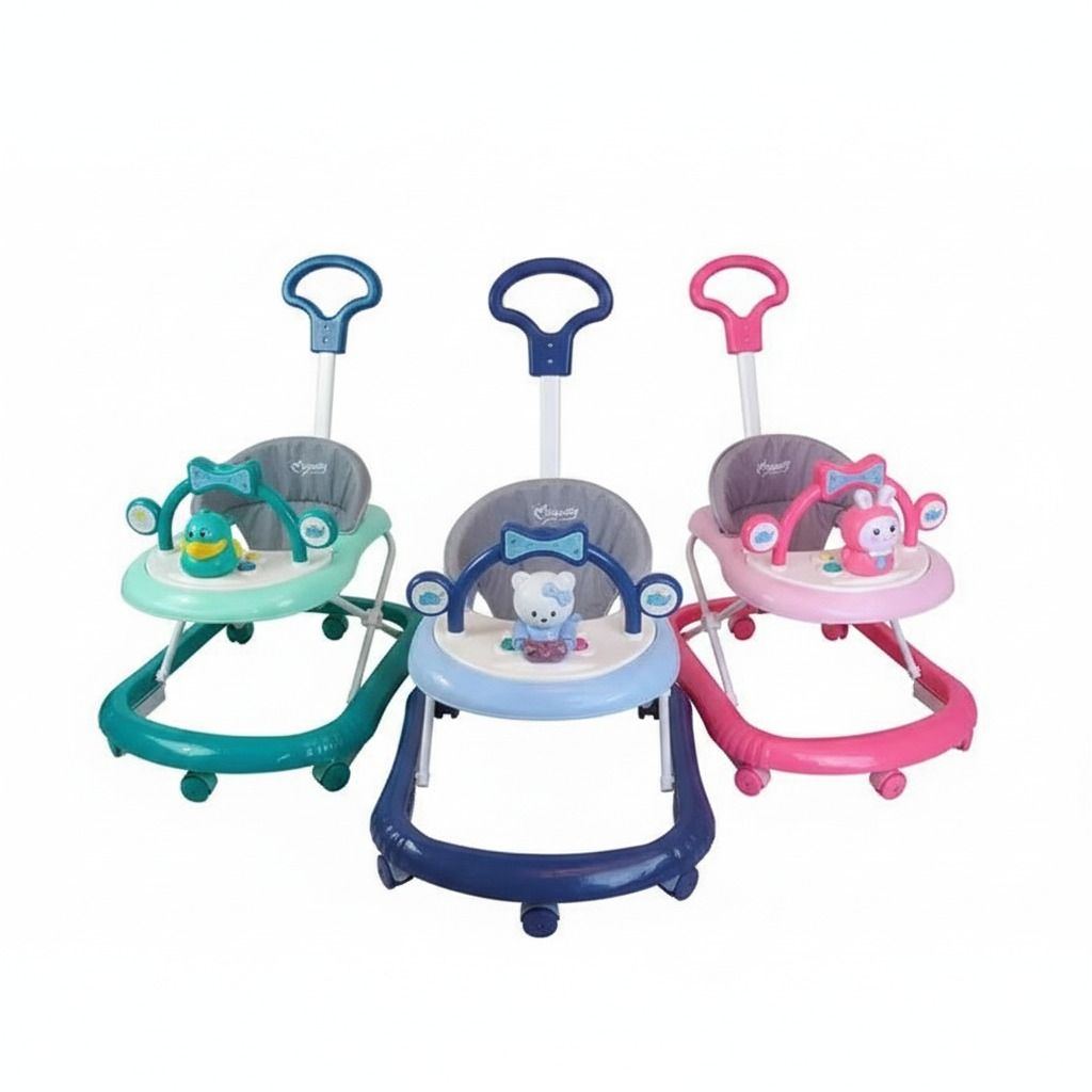 Momeasy 2-in-1 Baby Walker with Music, Toys and Push Handle – Sturdy Plastic Frame + Free Batteries