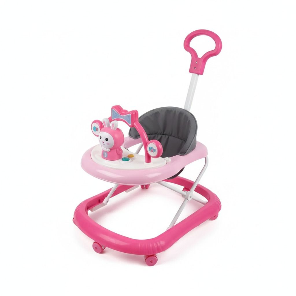 Momeasy 2-in-1 Baby Walker with Music, Toys and Push Handle – Sturdy Plastic Frame + Free Batteries