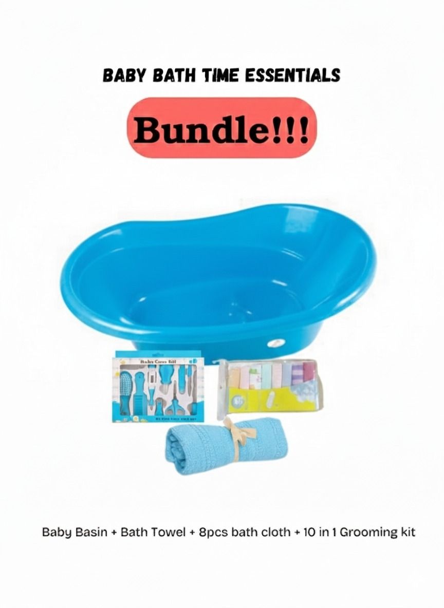 Baby Wash Basin Bucket / Baby Bath Tub With Support Area + Baby Towel + 8pcs Bath Cloth + 10 in 1 Grooming Kit