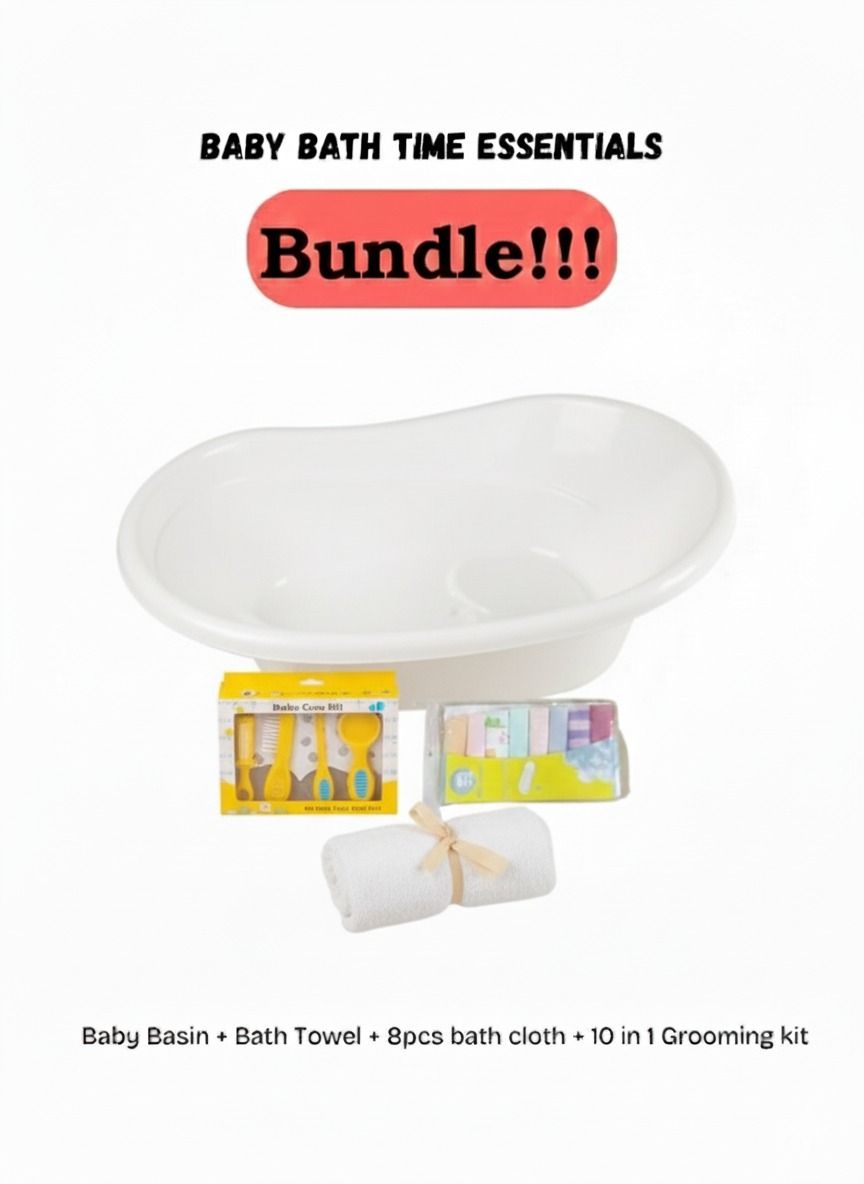 Baby Wash Basin Bucket / Baby Bath Tub With Support Area + Baby Towel + 8pcs Bath Cloth + 10 in 1 Grooming Kit
