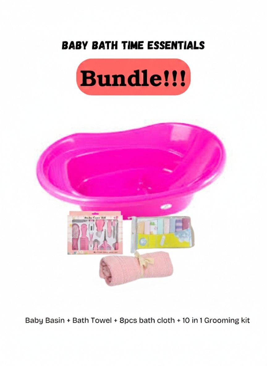 Baby Wash Basin Bucket / Baby Bath Tub With Support Area + Baby Towel + 8pcs Bath Cloth + 10 in 1 Grooming Kit