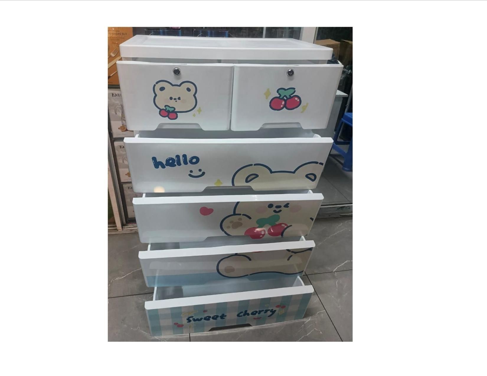Assorted Decorations Hard Plastic Baby Clothes Wardrobe with 4 Large Drawers and 2 medium Drawer