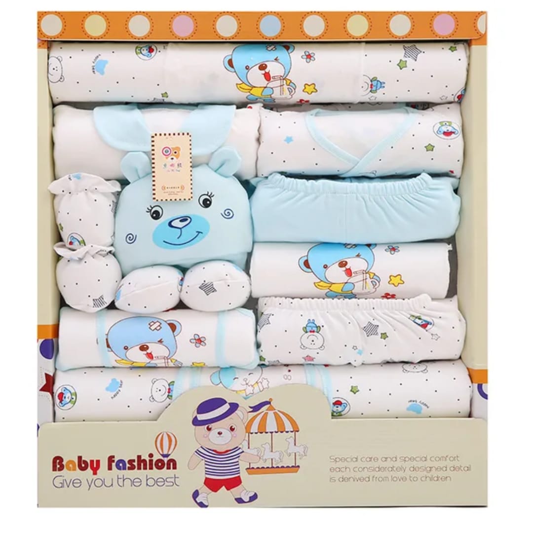 15 Pieces Cotton Newborn Receiving Set [6pcs washcloths, 2pcs bibs, 1pair mitten, 1 pair socks, 2pcs sweater round and collar neck, 2pcs Trousers and 1 Hat]