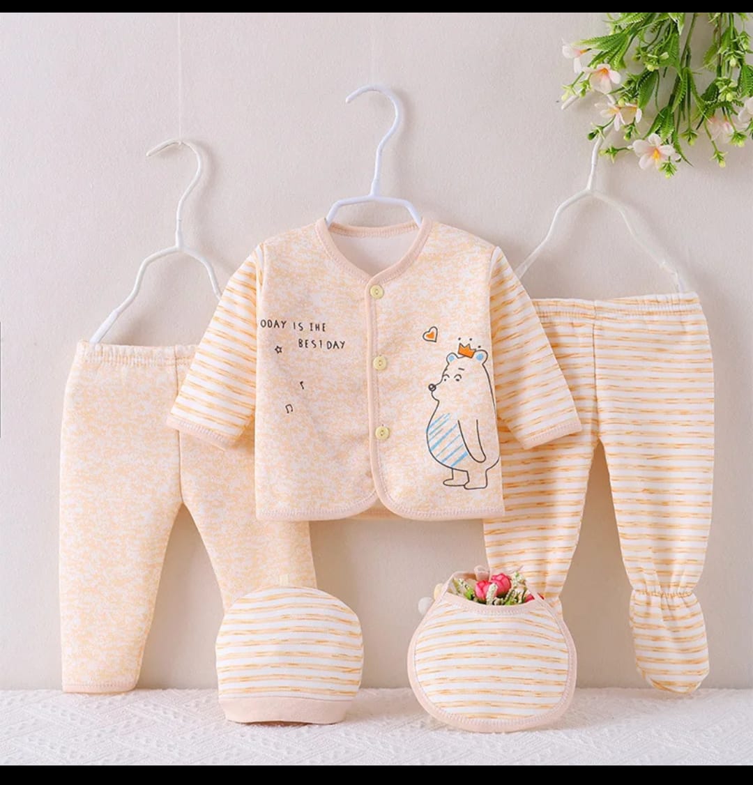 5 Pieces Cotton Newborn Baby Receiving Set