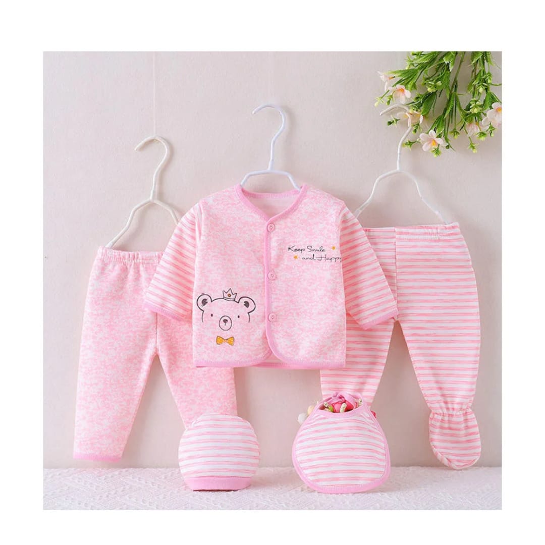 5 Pieces Cotton Newborn Baby Receiving Set