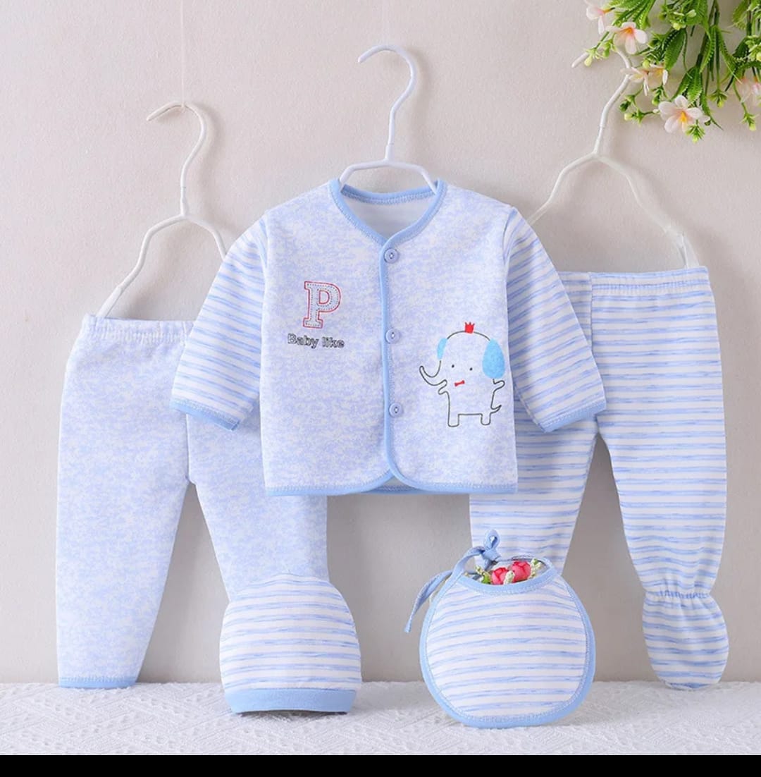 5 Pieces Cotton Newborn Baby Receiving Set