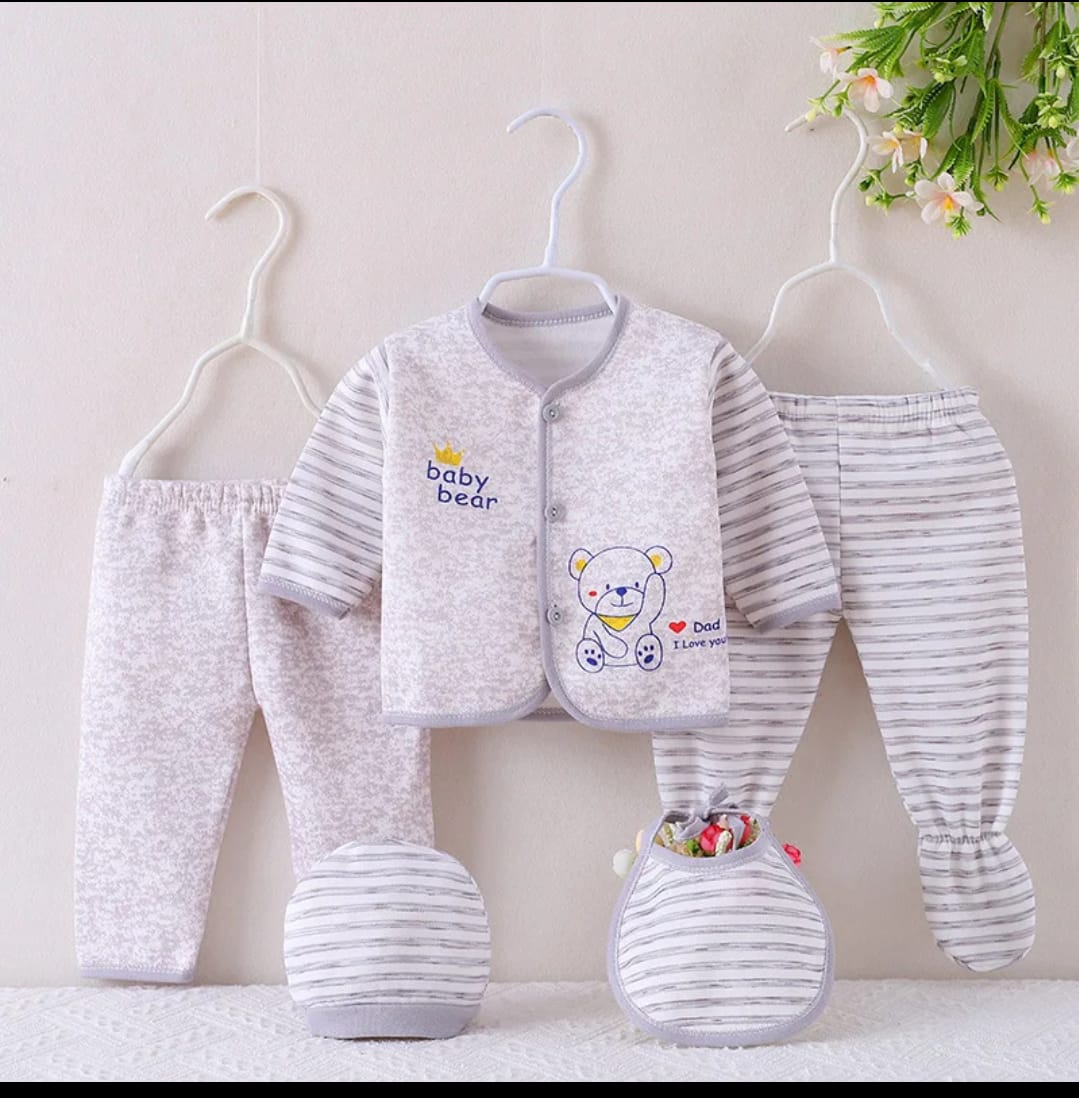 5 Pieces Cotton Newborn Baby Receiving Set