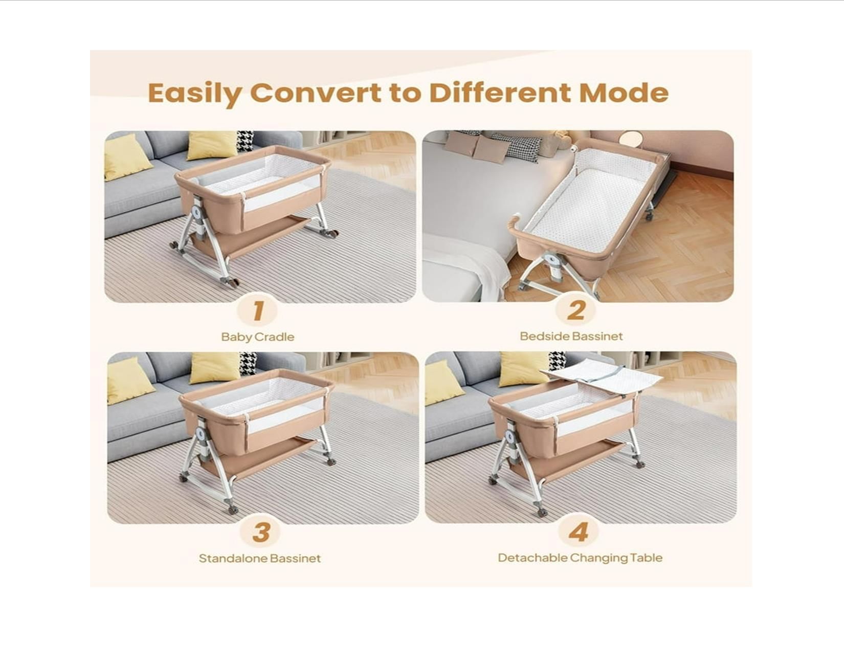 Kids Baby Co-sleeper/Bassinet Bedside Crib with Changing Station suitable for newborn to 3yrs
