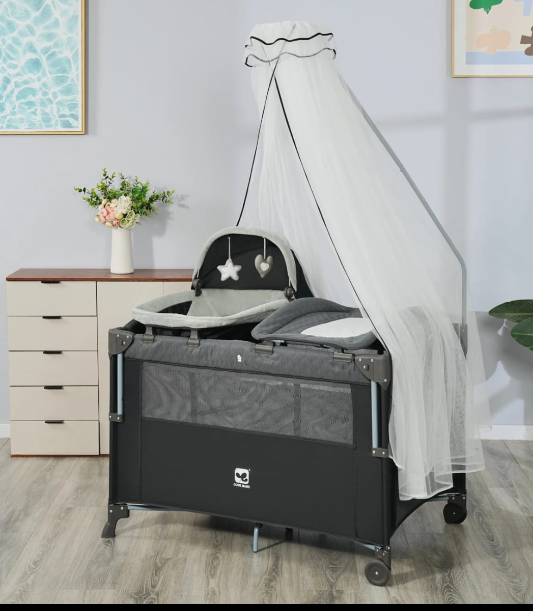 MAMAKIDS Co Sleeper Playpen with Bassinet Stand, Mosquito Net, Changing Pad organizer and Cot Mobile