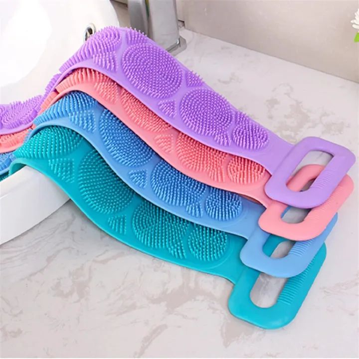 Silicone Body Scrubber Bath Brush Exfoliating Shower Brush Bath Belt Body Scrub Back Massage Brush Cleaning Strap Bathing Tools