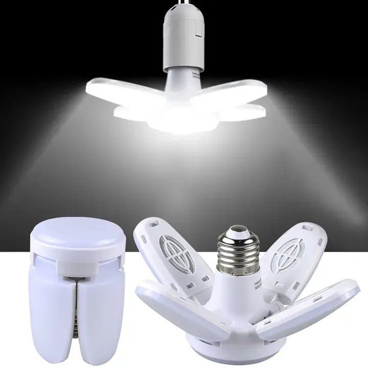 Latest Version E27 LED Bulb Fan Blade Timing Lamp 28W Foldable Led Light Bulb For Home Ceiling Light Energy Saving Small Garage Nightlight