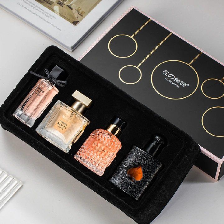 Fashion Ladies Perfume Set 4 Different Fragrance Women Perfume Long Lasting Natural Femininity Perfume Black Track Gift Box Perfumes