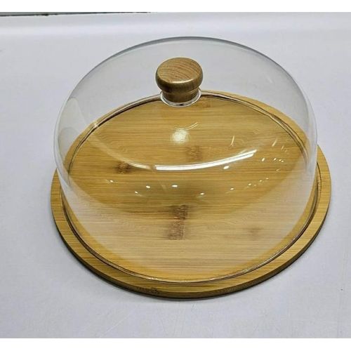 High Quality Bamboo Base Cake/fruit Stand With High Quality Acrylic Top Dome Cover