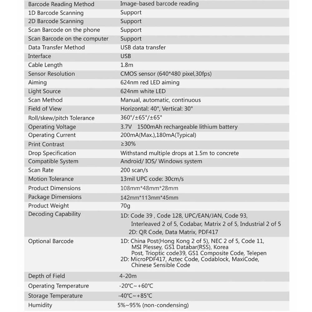 BRS-BT02 | Mini bluetooth wireless handheld barcode scanner | 1D 2D