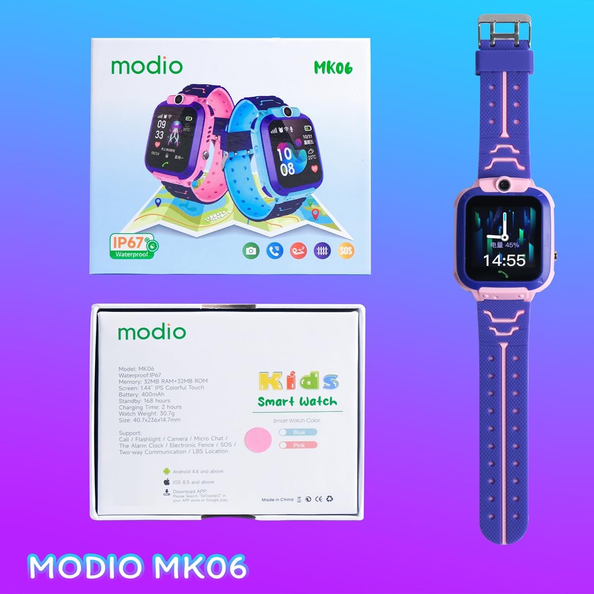 Modio MK06 1.44 inch Kids Smart Watch With IP67 Waterproof Camera and Sim Card Slot