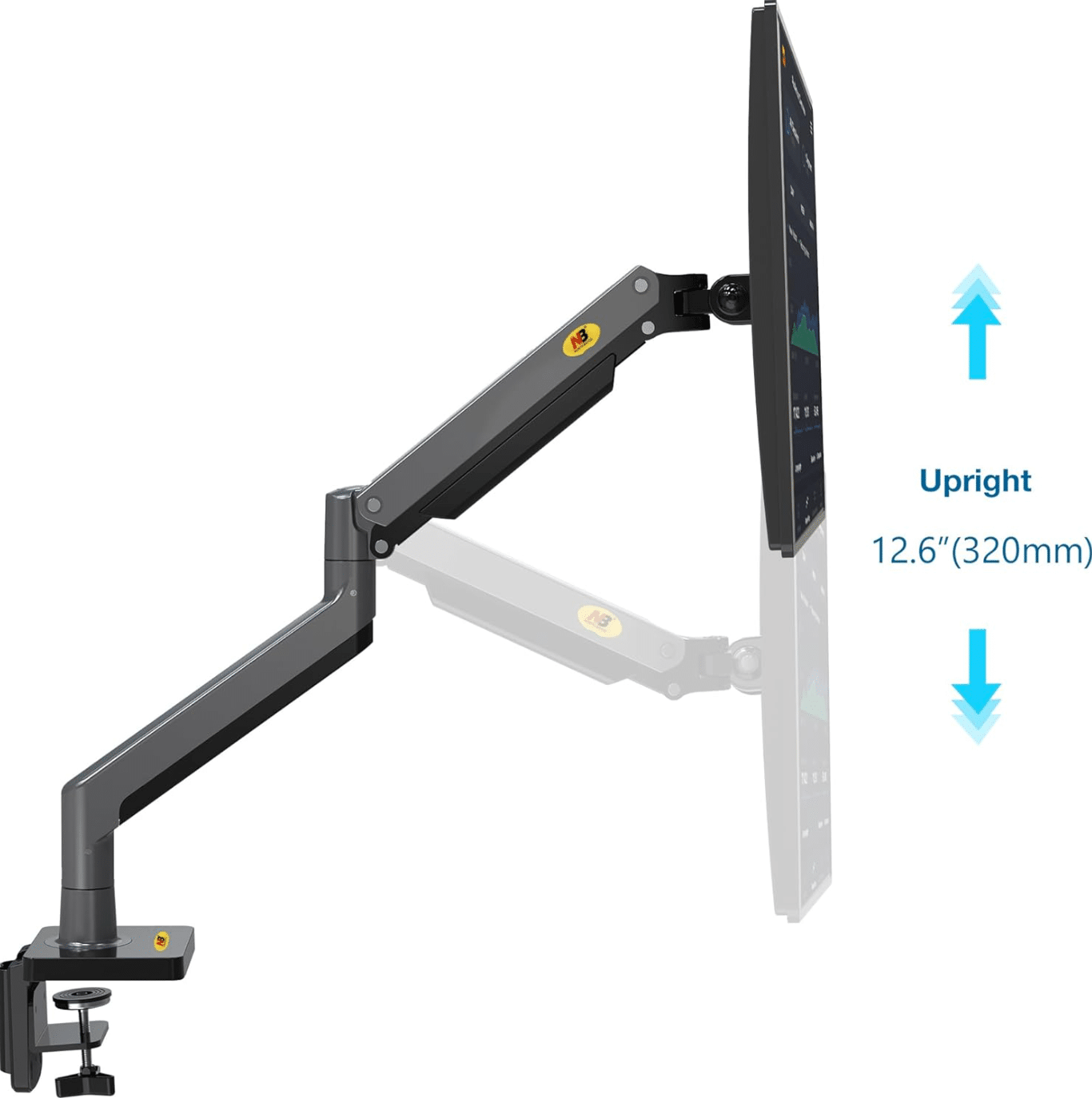North Bayou NB G45 Gas Spring Monitor Arm –  22''-40'' Swivel Mount with C-Clamp & Grommet