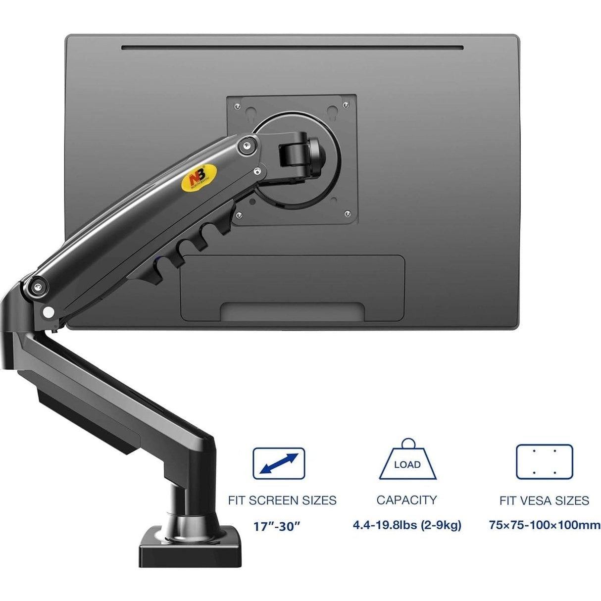 North Bayou NB-F80 Gas Spring Monitor Arm – 17" to 30" | Full Motion, VESA Compatible