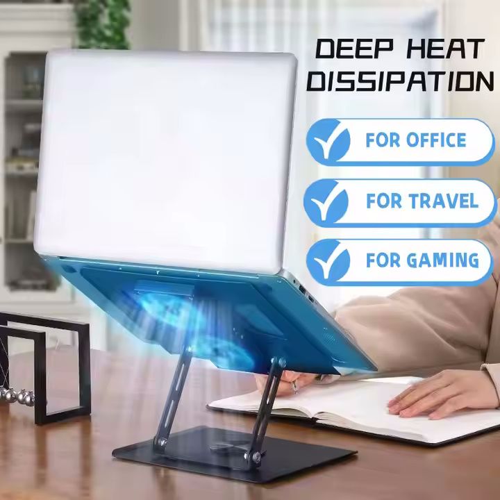 Laptop Stand – 360° Rotating Base, Adjustable Height  Cooling Stand With Dual Fans
