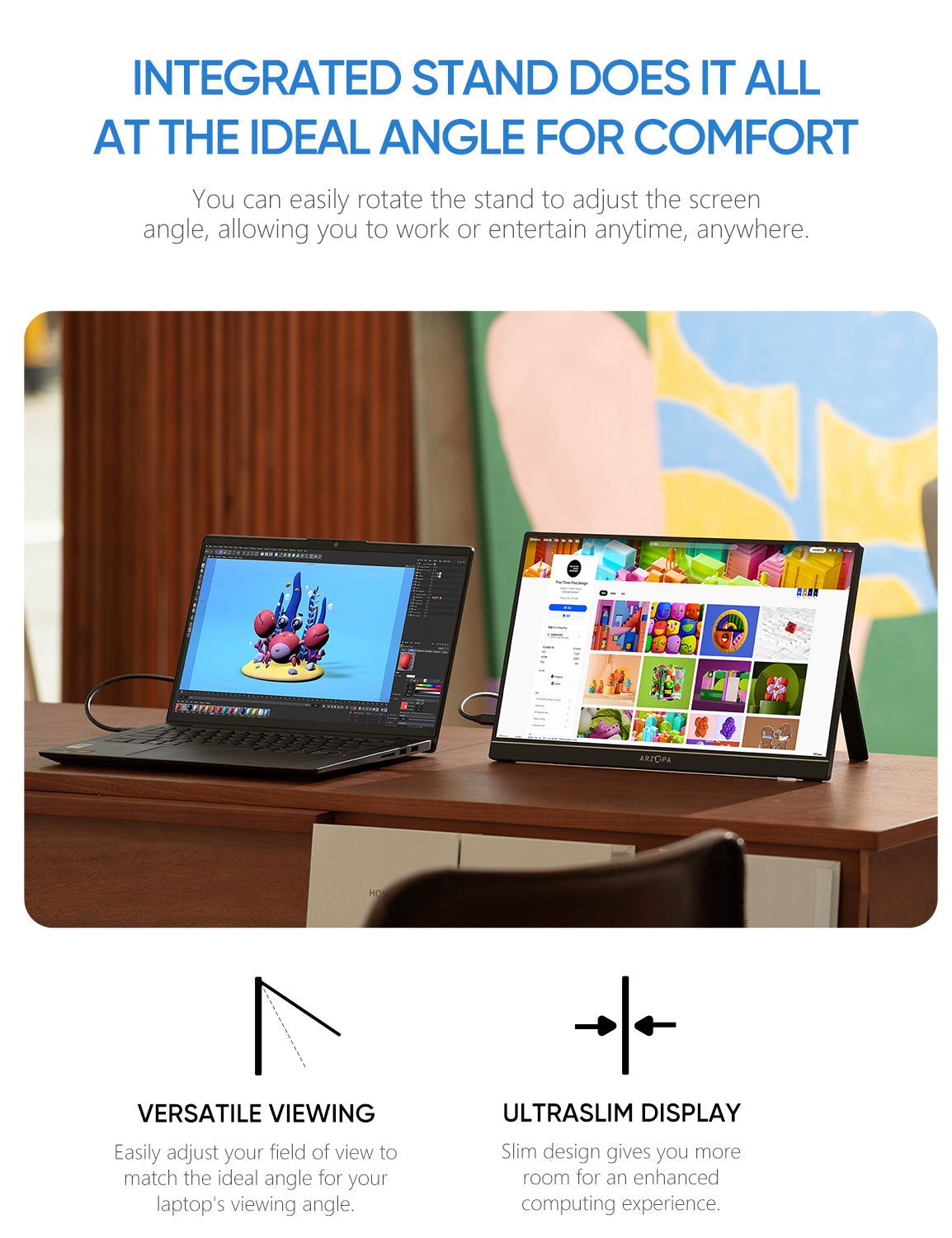 A1 T 15.6 Touchscreen Portable Monitor – FHD 1080P, USB-C, HDMI, Travel-Friendly