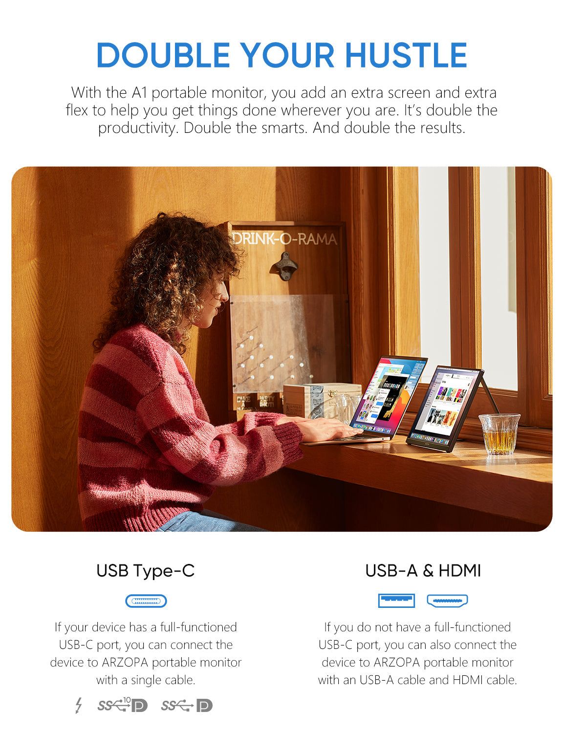 A1 T 15.6 Touchscreen Portable Monitor – FHD 1080P, USB-C, HDMI, Travel-Friendly