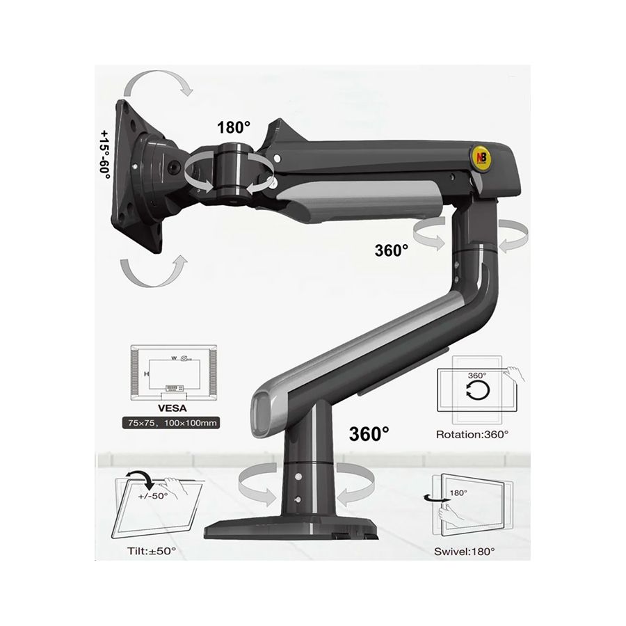North Bayou A5 Heavy-Duty Gaming Monitor Arm – Fits 27" to 50" Flat, Curved & Ultrawide Monitors, VESA 75/100mm, Max Load 18kg