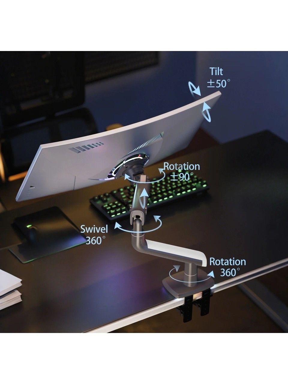 North Bayou A5 Heavy-Duty Gaming Monitor Arm – Fits 27" to 50" Flat, Curved & Ultrawide Monitors, VESA 75/100mm, Max Load 18kg