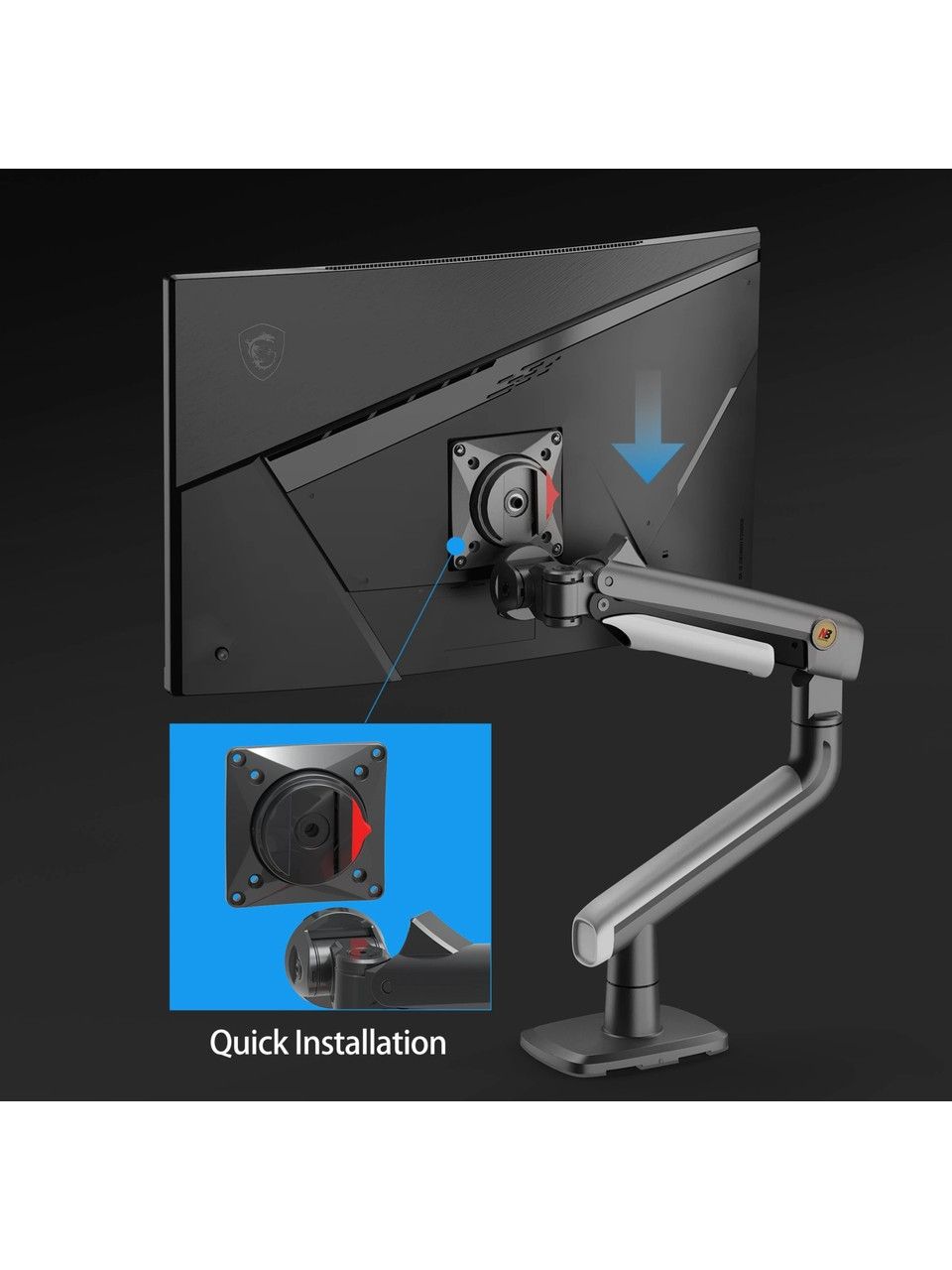 North Bayou A5 Heavy-Duty Gaming Monitor Arm – Fits 27" to 50" Flat, Curved & Ultrawide Monitors, VESA 75/100mm, Max Load 18kg