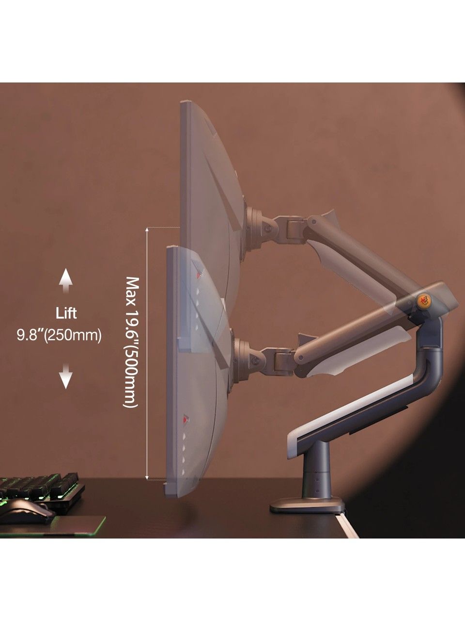 North Bayou A5 Heavy-Duty Gaming Monitor Arm – Fits 27" to 50" Flat, Curved & Ultrawide Monitors, VESA 75/100mm, Max Load 18kg