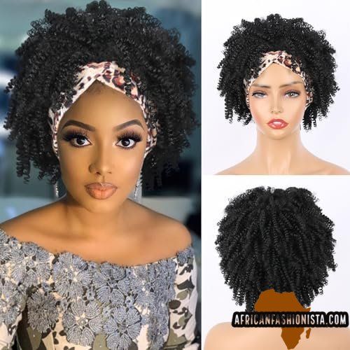 Afro black kinky curly headband  wig